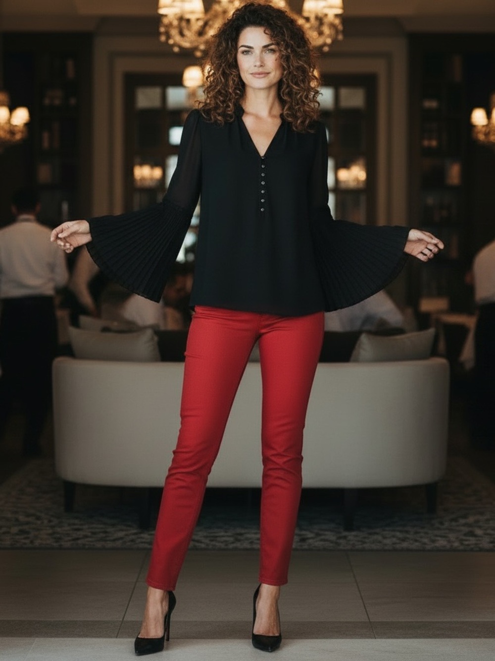 WHBM WHITE HOUSE BLACK MARKET Pleated Bell Sleeve Blouse